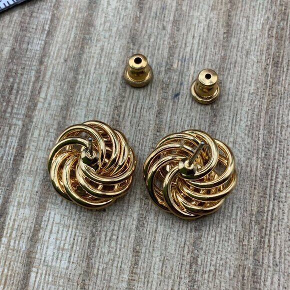 Trifari Gold Tone Swirl Knot Steel Post Earrings - Picture 4 of 7